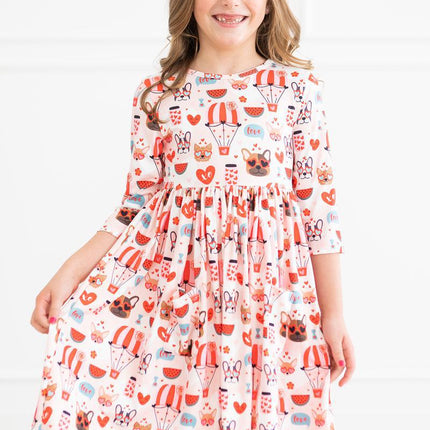 Puppy Love 3/4 Sleeve Pocket Twirl Dress