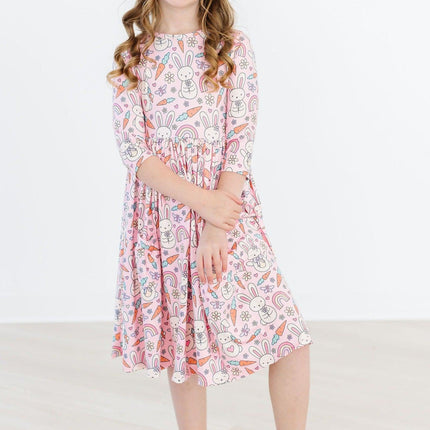 Springtime Bunnies 3/4 Sleeve Pocket Twirl Dress