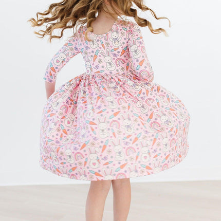Springtime Bunnies 3/4 Sleeve Pocket Twirl Dress
