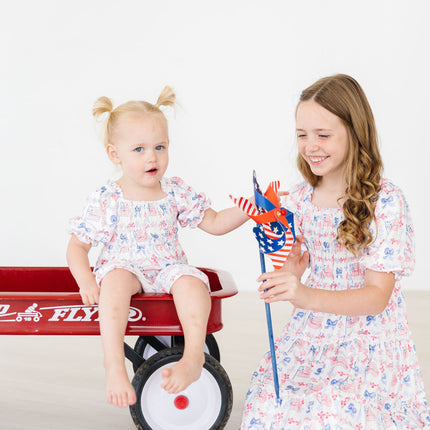 Vintage Flags Smocked Ruffle Dress