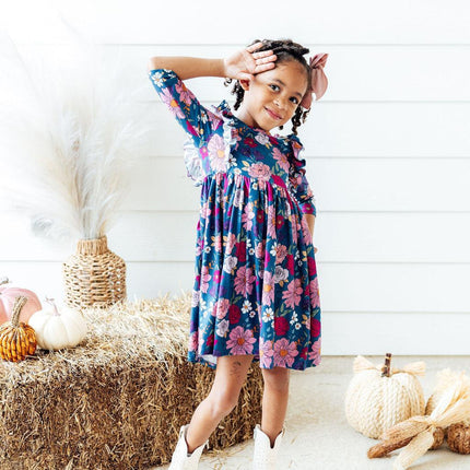 Vintage Garden 3/4 Sleeve Ruffle Twirl Dress