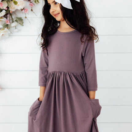 Vintage Violet 3/4 Sleeve Pocket Twirl Dress