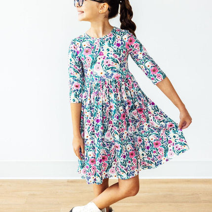 Vivid Garden 3/4 Sleeve Pocket Twirl Dress