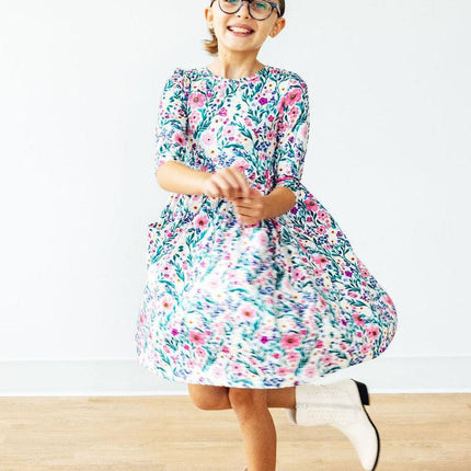 Vivid Garden 3/4 Sleeve Pocket Twirl Dress
