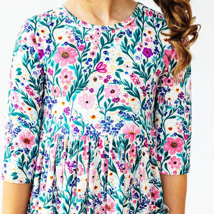 Vivid Garden 3/4 Sleeve Pocket Twirl Dress