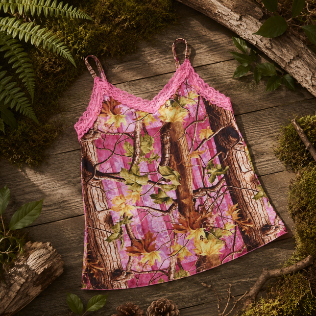 Women's Pink Camo Stretch Camisole - PinkWoods Hunting Tank Top - Wilderness Dreams