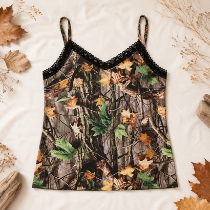 Women's Camo Stretch Camisole - WoodLand Hunting Tank Top - Wilderness Dreams
