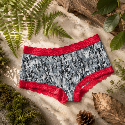 Women's Camo Hunting Boyshort Panty - Envision Red Underwear - Wilderness Dreams