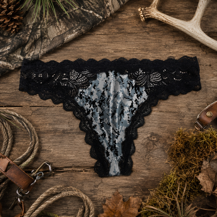 Women's Camo Lace Thong - Envision Black Hunting Underwear - Wilderness Dreams