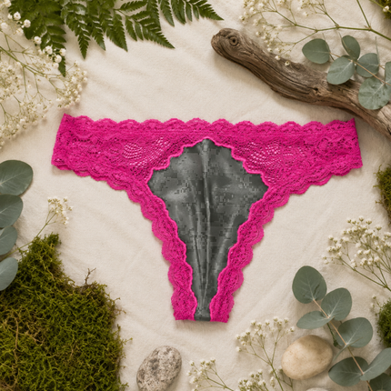 Women's Pink Camo Lace Thong - Atlas Fuchsia Hunting Underwear - Wilderness Dreams
