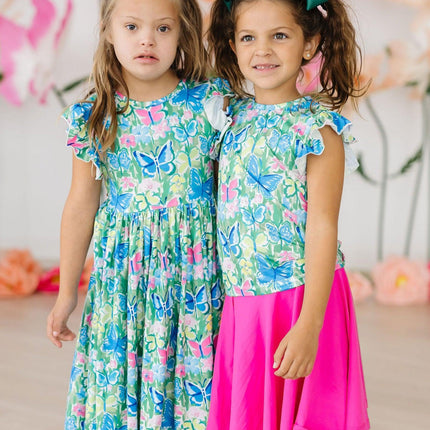 Watercolor Butterflies Flutter Sleeve Twirl Dress