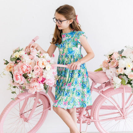 Watercolor Butterflies Flutter Sleeve Twirl Dress