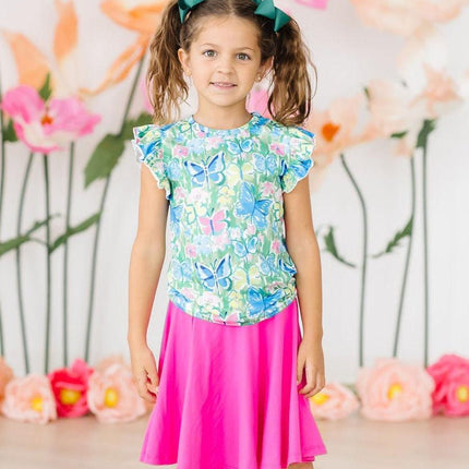 Watercolor Butterflies S/S Ruffle Tee