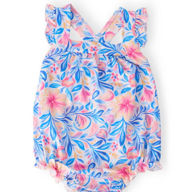 Watercolor Floral Ruffle Cross Back Romper - Dashing Nova