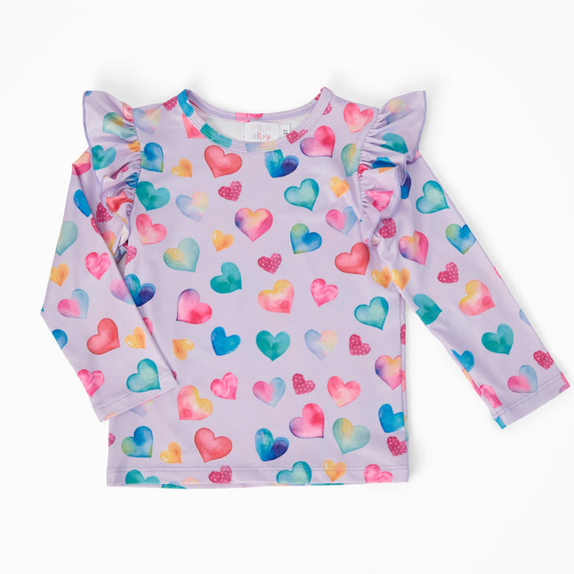 Watercolor Kisses L/S Ruffle Tee - Dashing Nova