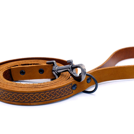 Celtic Sport Leather Collar and Leash Set