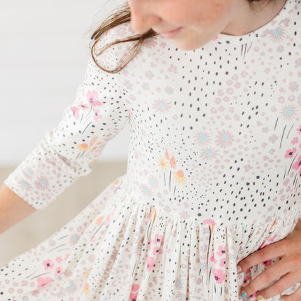 SALE Whimsical Wildflowers 3/4 Sleeve Pocket Twirl Dress