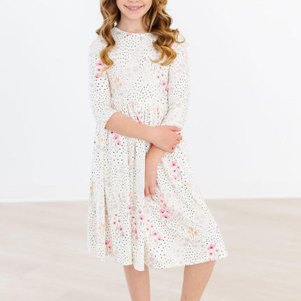 SALE Whimsical Wildflowers 3/4 Sleeve Pocket Twirl Dress
