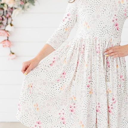 SALE Whimsical Wildflowers 3/4 Sleeve Pocket Twirl Dress