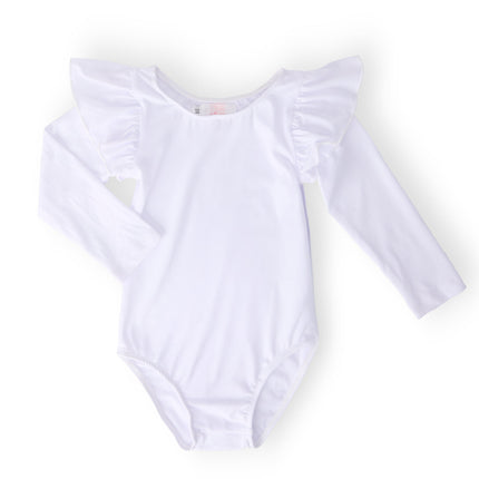 White L/S Flutter Sleeve Leotard
