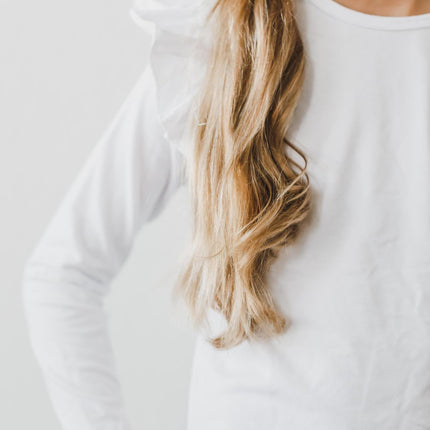 White L/S Ruffle Tee