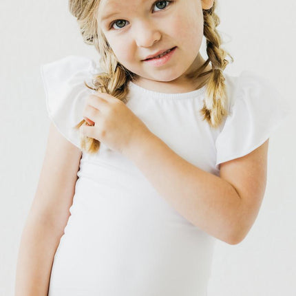 White S/S Flutter Sleeve Leotard