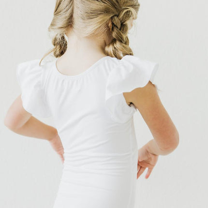 White S/S Flutter Sleeve Leotard