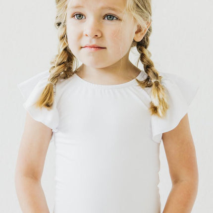 White S/S Flutter Sleeve Leotard