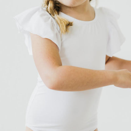 White S/S Flutter Sleeve Leotard