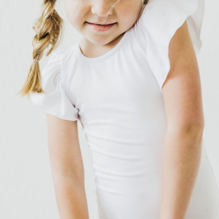 White S/S Flutter Sleeve Leotard