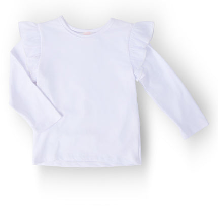 White L/S Ruffle Tee