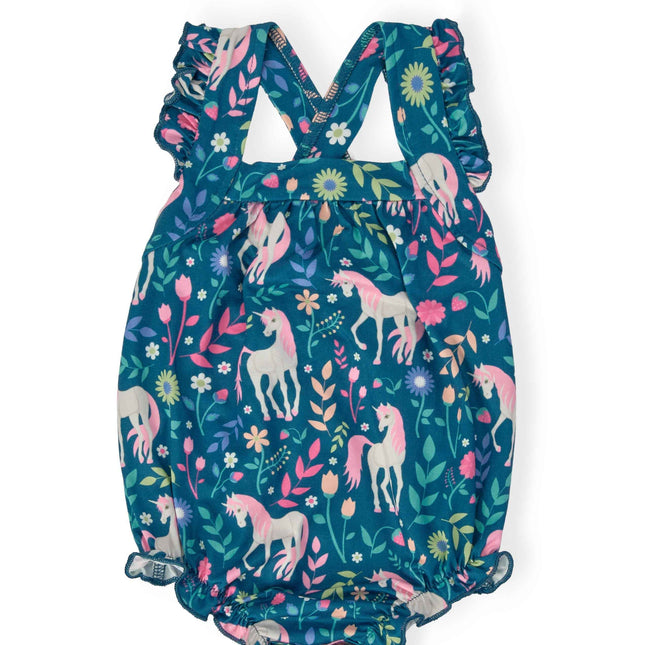 Wish Upon a Unicorn Ruffle Cross Back Romper