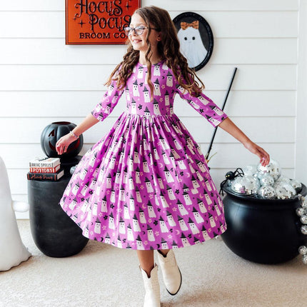 Witches Boo 3/4 Sleeve Pocket Twirl Dress