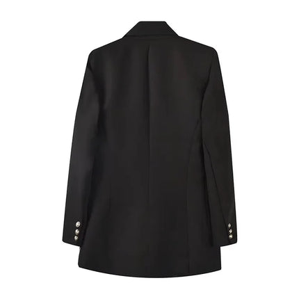 Women's Double Breasted Blazer - Vintage Long Sleeve Outerwear with Pockets