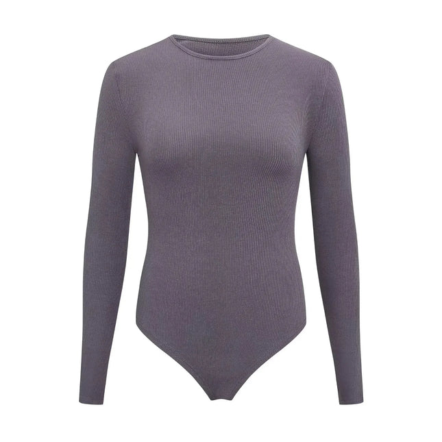 Women Long Sleeve O neck Tight Skinny Skims Style replacement Ribbed Bodysuit - Dashing Nova
