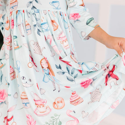 SALE Wonderland 3/4 Sleeve Pocket Twirl Dress