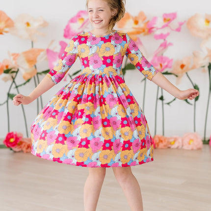 SALE Wonderland Floral 3/4 Sleeve Pocket Twirl Dress