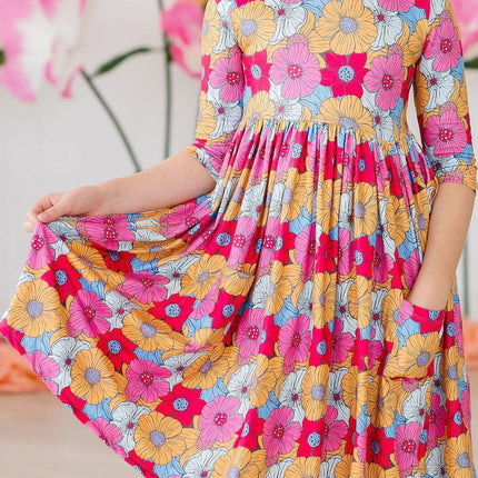 SALE Wonderland Floral 3/4 Sleeve Pocket Twirl Dress
