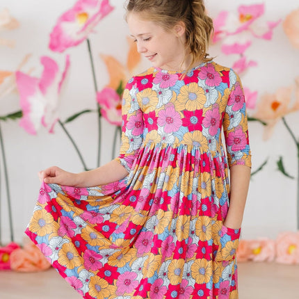 SALE Wonderland Floral 3/4 Sleeve Pocket Twirl Dress