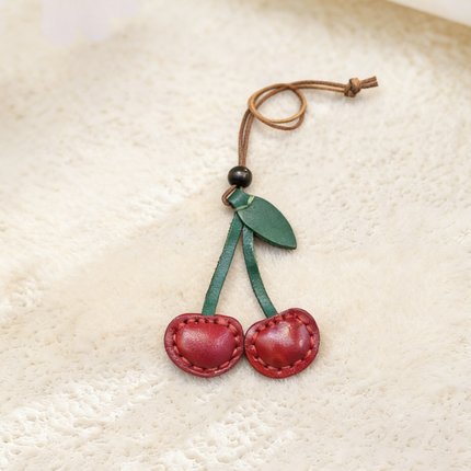 Hand-Stitched Cherry Leather Bag Charm