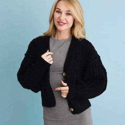 Chunky Cable Knit Button-Up Cropped Cardigan 🧥