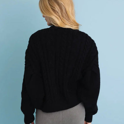 Chunky Cable Knit Button-Up Cropped Cardigan 🧥