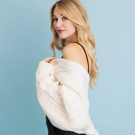 Chunky Cable Knit Button-Up Cropped Cardigan 🧥