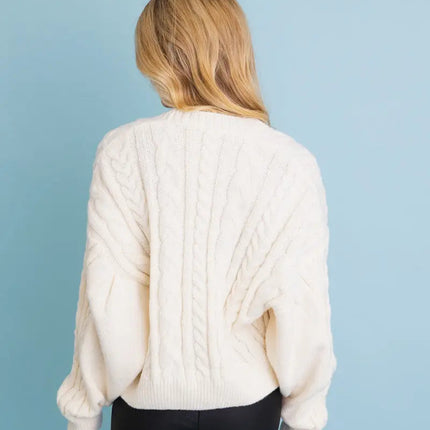 Chunky Cable Knit Button-Up Cropped Cardigan 🧥