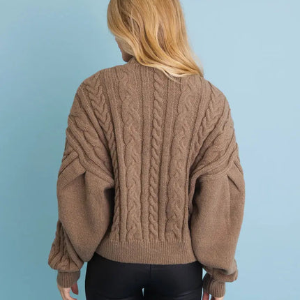 Chunky Cable Knit Button-Up Cropped Cardigan 🧥