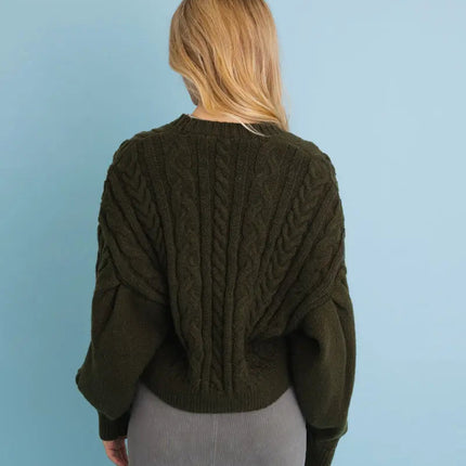 Chunky Cable Knit Button-Up Cropped Cardigan 🧥