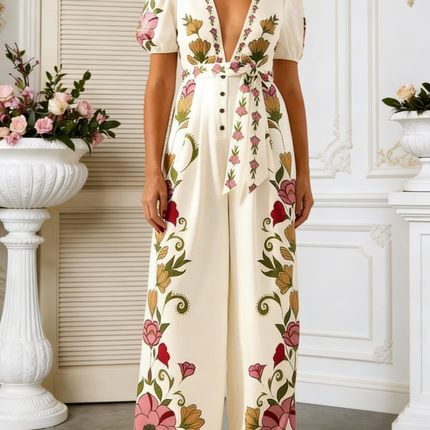 Women's Summer Deep V-Neck Sexy Wide-Leg Jumpsuit