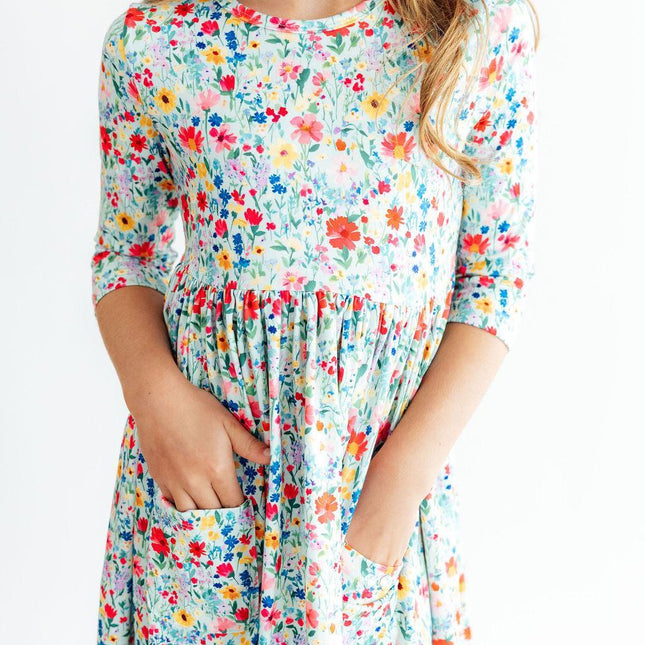 After the Rain 3/4 Sleeve Pocket Twirl Dress - Dashing Nova