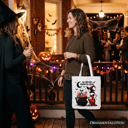 All Men Are Cremated Equal Halloween Tote Bag, Funny Witch