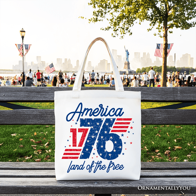 America 1776 Land of the Free Tote Bag, Vintage 4th of July Gift Shopper